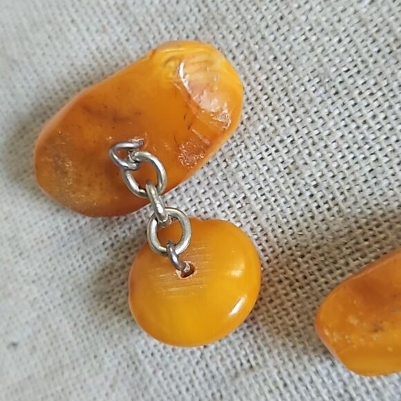 Vintage Genuine Egg Yolk Natural Baltic Amber Antique Mens Cufflinks - Picture 5 of 10